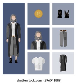 People Icon In Flat style, with Clothes and Icons ( homeless )