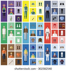 People Icon In Flat style, with Clothes and Icons ( 9 People set )