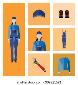 People Icon In Flat style, with Clothes and Icons ( Plumber )