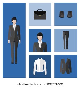 People Icon In Flat style, with Clothes and Icons ( Business Woman )