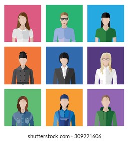 People Icon In Flat style, with Clothes and Icons ( 9 People )