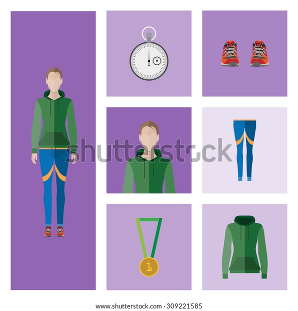 People Icon In Flat style, with Clothes and Icons (\
Sporty Woman )