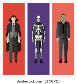 People Icon In Flat style Halloween Set ( Vampire Skeleton Undead creature )