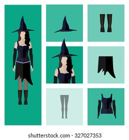 People Icon In Flat style Halloween Set ( Witch )