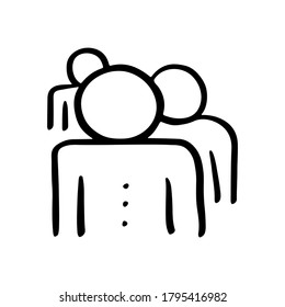 People icon. Front view. Linear sketch drawing. Black contour silhouette. Vector flat graphic hand drawn illustration. The isolated object on a white background. Isolate.