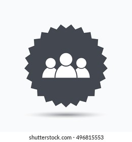 People icon. Group of humans sign. Team work symbol. Gray star button with flat web icon. Vector