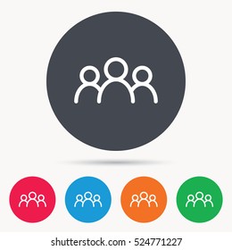 People Icon. Group Of Humans Sign. Team Work Symbol. Colored Circle Buttons With Flat Web Icon. Vector