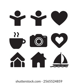 People icon, house, heart, cup, camera vector icon set.