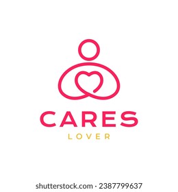 people icon hug love heart line style modern simple clean mascot minimal logo design vector illustration