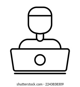 People icon illustration in front of laptop. Programmer icon. icon related to developer. Line icon style. suitable for apps, websites, mobile apps. Simple vector design editable