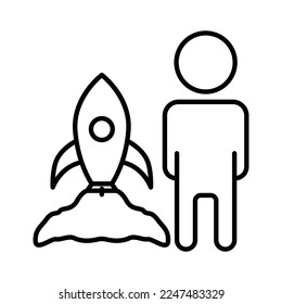 People icon illustration with rocket. suitable for project launch icon. icon related to project management. line icon style. Simple vector design editable
