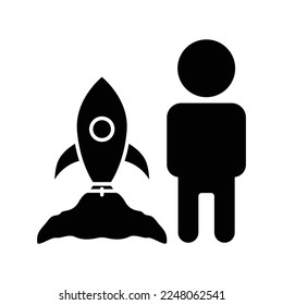 People icon illustration with rocket. suitable for project launch icon. icon related to project management. glyph icon style. Simple vector design editable