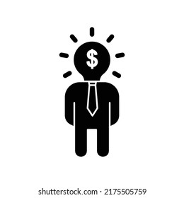 People icon with light bulb head and dollar. Suitable for entrepreneur icon, business. Solid icon style, glyph. Simple design editable