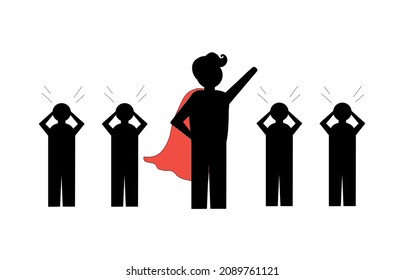 People Icon. Minimalism.Man Saves Other People From A Difficult Situation. Characters. Leader. Stock Vector Illustration. Isolated. White Background. Alarm