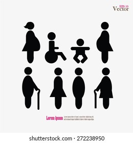 People icon: old man, blind, disable, handicap, pregnant woman,baby. vector illustration.