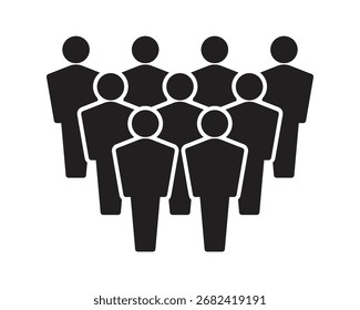 Icono de Personas que representa el tamaño del grupo con nueve personas. Perfect puede usarse en el concepto demográfico, de sociedad, de audiencia, de multitud y de equipo	