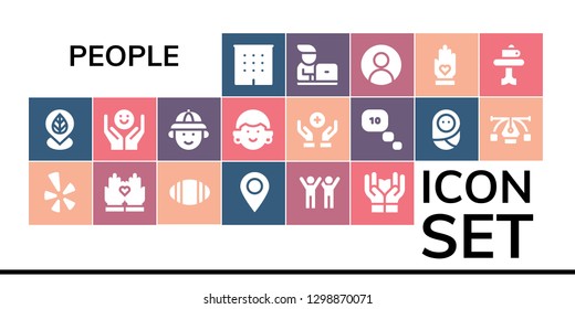  people icon set. 19 filled people icons. Simple modern icons about  - Office, Placeholder, Yelp, Hands, Rugby, Success, Care, Psychology, Hunter, Avatar, Donation, Thinking, Baby