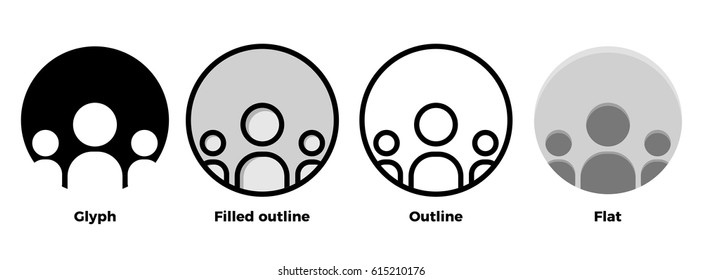 People icon set in 4 different graphic styles. Vector editable design