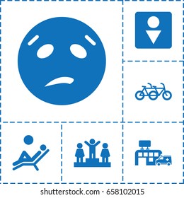 People icon. set of 6 people filled icons such as male wc, ranking, sweating emot, hospital, man laying in the sun