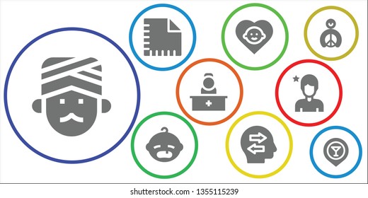 people icon set. 9 filled people icons.  Simple modern icons about  - Man, Napkin, Baby, Confused, Reception, Influencer, Peace, Placeholder