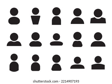 People icon set. Black pictogram of user. Different shapes collection of human person sign 