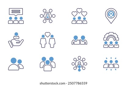 People icon set. Bold line style. Duotone colors. Editable stroke. team, interview, photocall, placeholder, teamwork, friendship, gear, couple, fans, group, networking.