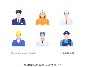 People icon set by profession. Vector illustration of working men and women.