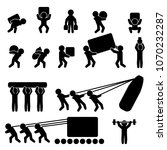 People icon set. People carrying and lifting heavy load. Vector.