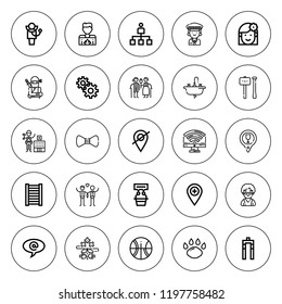 People icon set. collection of 25 outline people icons with arroba, bicycle fork, basketball, bow tie, bathroom, couple, doctor, footprint, hospital icons. editable icons.