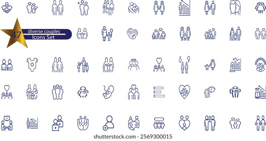 People icon set. Containing family, human group, team community. Friends, population and senior