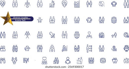 People icon set. Containing family, human group, team community. Friends, population and senior