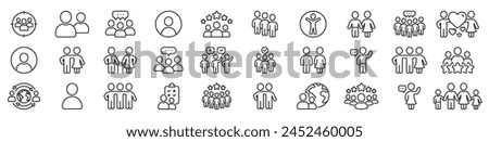 People icon set. Containing family, human group, team community. Friends, population and senior icons. Man placeholder, person silhouette, photo avatar. Group of people, leaders, users icon. Vector