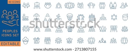 People icon set. Containing group, team, human, family, community, friends, population and more. Outline Icon Collection. Fully  Editable. Vector illustration.