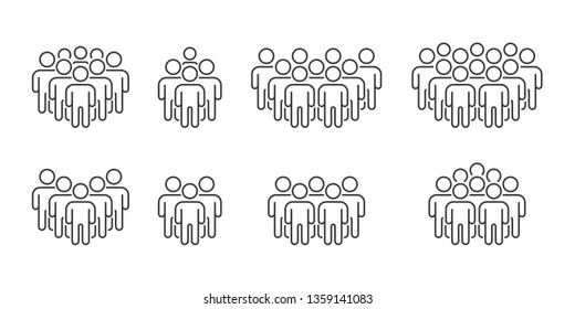 People icon set. Crowd signs. Persons symbol in line design. Business partnership, teamwork and group of people icon. Crowd men. Infographics persons. Organization users. Vector