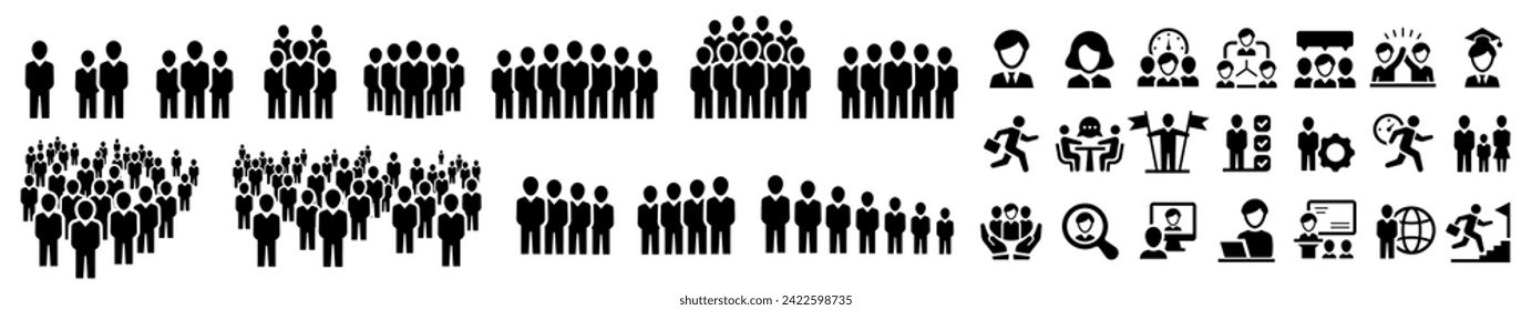 People icon set. People crowd team symbol icon. Team icons set.Group of people. User icons. Profile and people silhouette collection. Group, family, human, team, community, friends