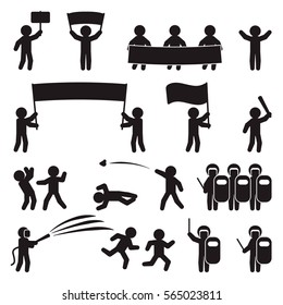 People Icon Set. Demonstration, Protesting, Parade And Riot Icon Set. Vector