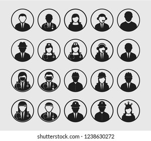 People icon set of different profession with circle shape. Corporate man, Dorctor, Nurse, Engineer etc.