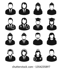 People icon set of different profession. Corporate man, Graduate Student, Customer Service,  Doctor, Nurse, Engineer etc.