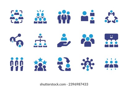 People icon set. Duotone color. Vector illustration. Containing networking, collaboration, team leader, meeting, rating, connect, hand, happy, protest, team, queue, exchange, group, connections.