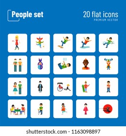 People icon set. Falling down the stairs, slipping, snowboarder, ninja. Extreme activity concept. Can be used for topics like caution, comics, freaks