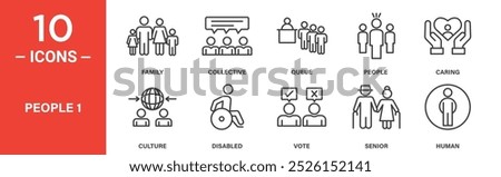 People Icon Set Featuring Family, Queue, Senior, and Culture Symbols