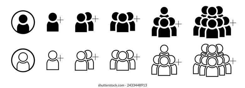 People icon set flat black. Social groups symbol collection. Crowd signs.	
