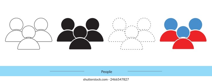 People icon set flat black vector with dash stock fill avatar illustration 