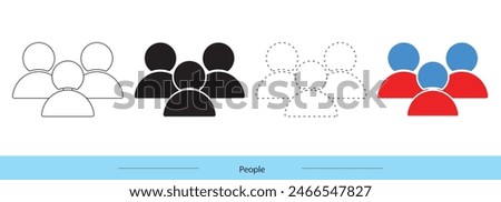 People icon set flat black vector with dash stock fill avatar illustration 