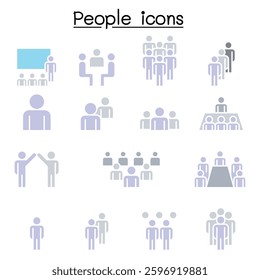 People icon set in flat color style