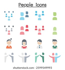 people icon set in flat color style
