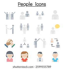 people icon set in flat color style