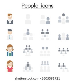 People icon set in flat color style