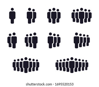 People icon set. Flat person group pictograms, teamwork symbols isolated on white background. Human silhouettes, vector illustration