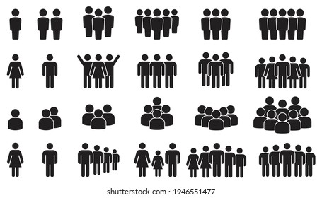 people icon set in flat style. Grouping People, male and female, team person, Crowd isolated on white background, Vector illustration